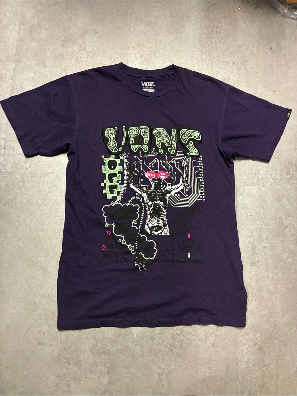 Vans Purple Short-Sleeve Graphic Tee with Neon Green & Pink Accents
